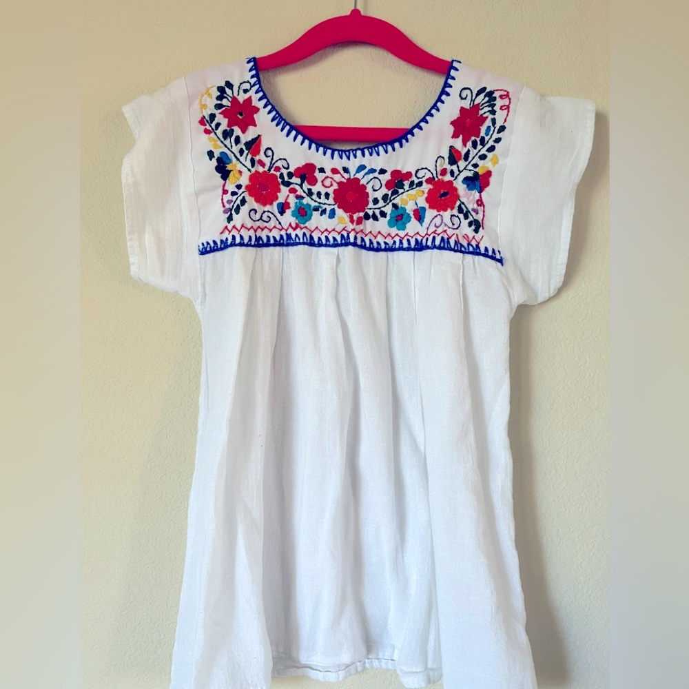 Mexican embroidered kids linen shirt small